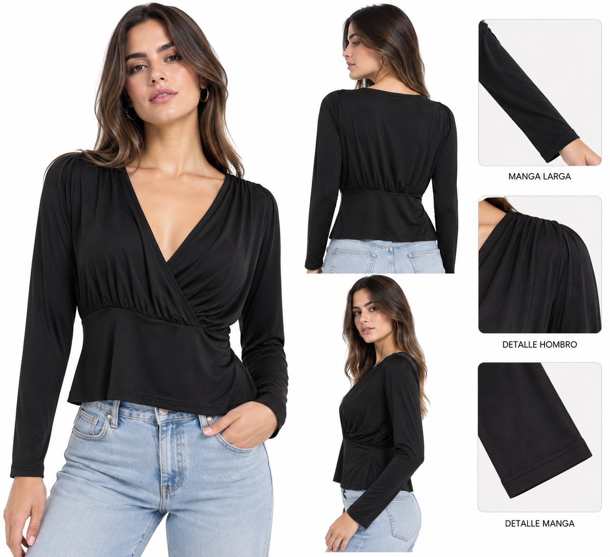 TOP MANGA LARGA SPANDEX, ESCOTE EN V