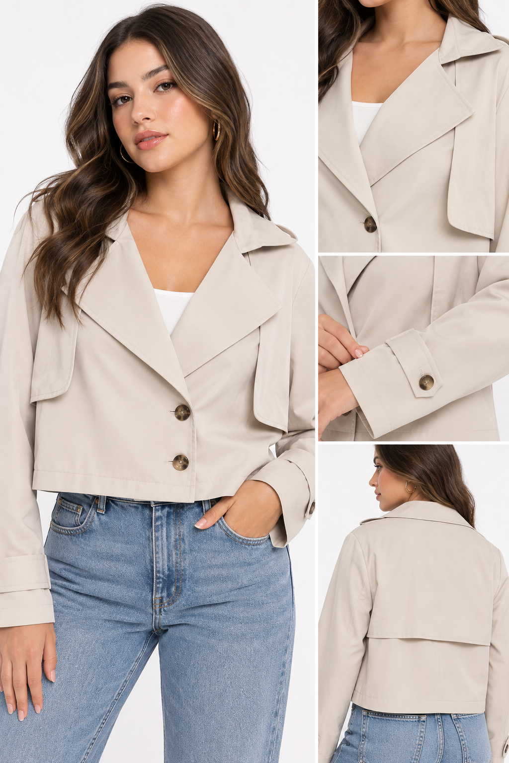 CHAQUETA CROPPED TIPO BLAZER CON DETALLES EN LOS PUÑOS DE LAS MANGAS