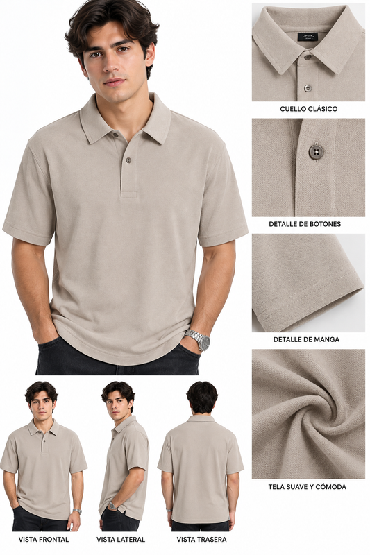 POLERA POLO TEXTURIZADA, MANGA CORTA