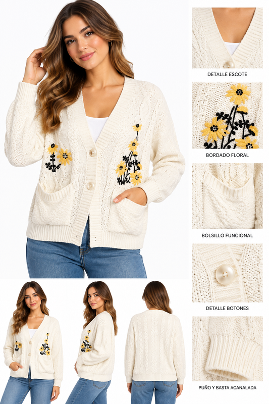 SWEATER TEJIDO CON FLORES BORDADAS