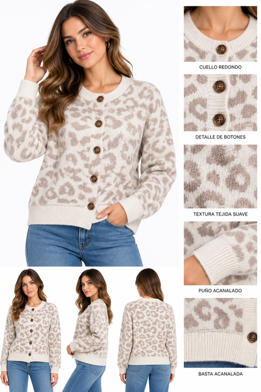 CARDIGAN DE TEJIDO SUAVE CON ESTAMPADO DE LEOPARDO