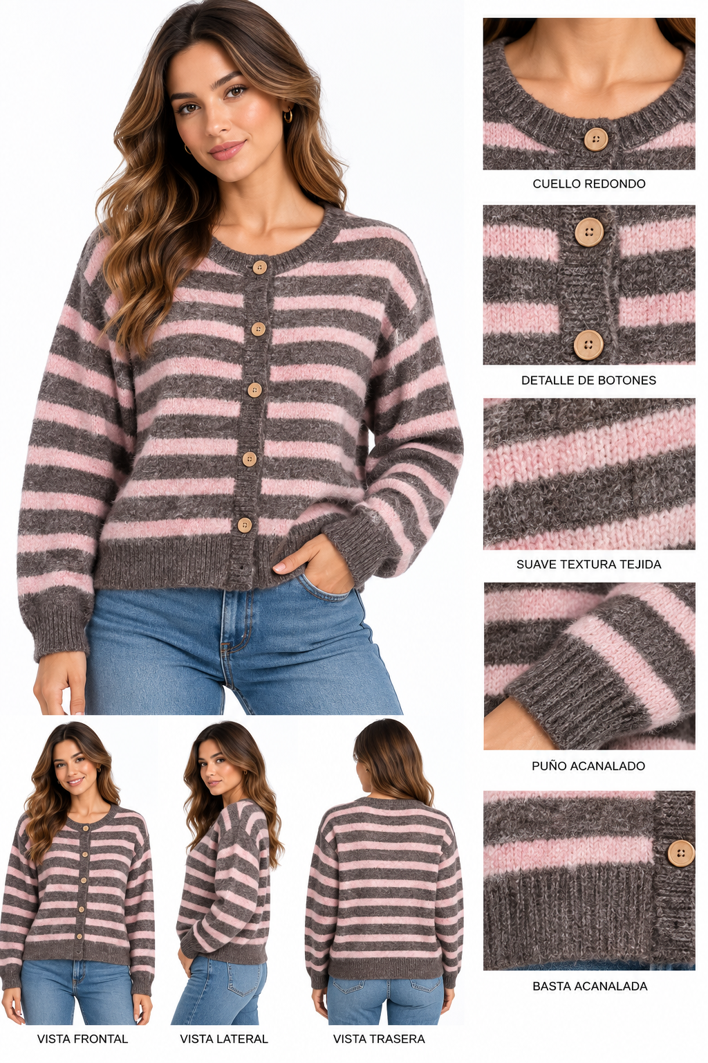 CARDIGAN A RAYAS CON BOTONES