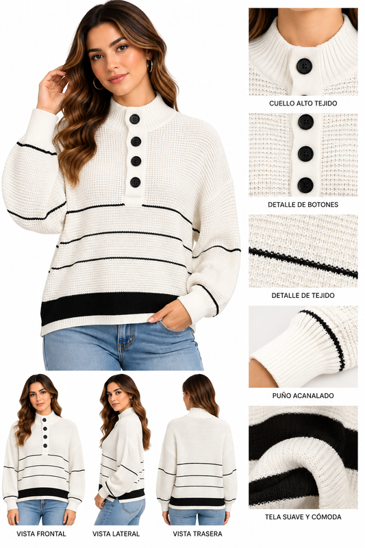 SWEATER TEJIDO CON DETALLE DE LINEAS NEGRAS
