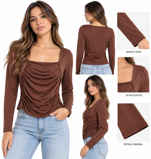 TOP MANGA LARGA SPANDEX, ESCOTE CUADRADO