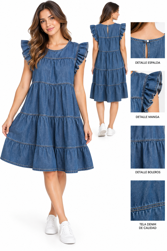 VESTIDO CORTO DENIM CON BOLADO EN LAS MANGAS 13