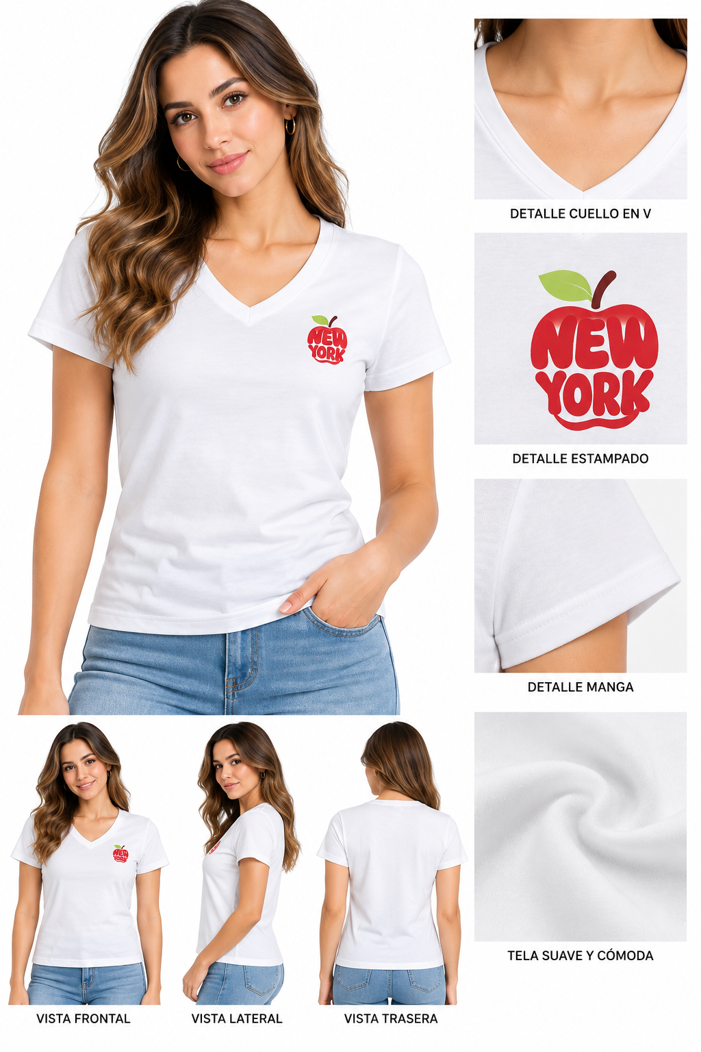 CAMISETA MANGA CORTA DE ALGODÓN, CUELLO EN V 14
