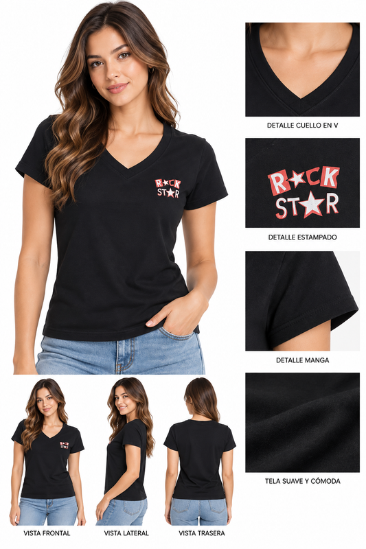 CAMISETA MANGA CORTA DE ALGODÓN, CUELLO EN V 15