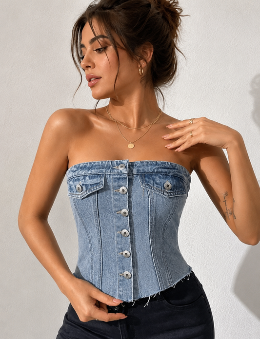 TOP DENIM STRAPLESS