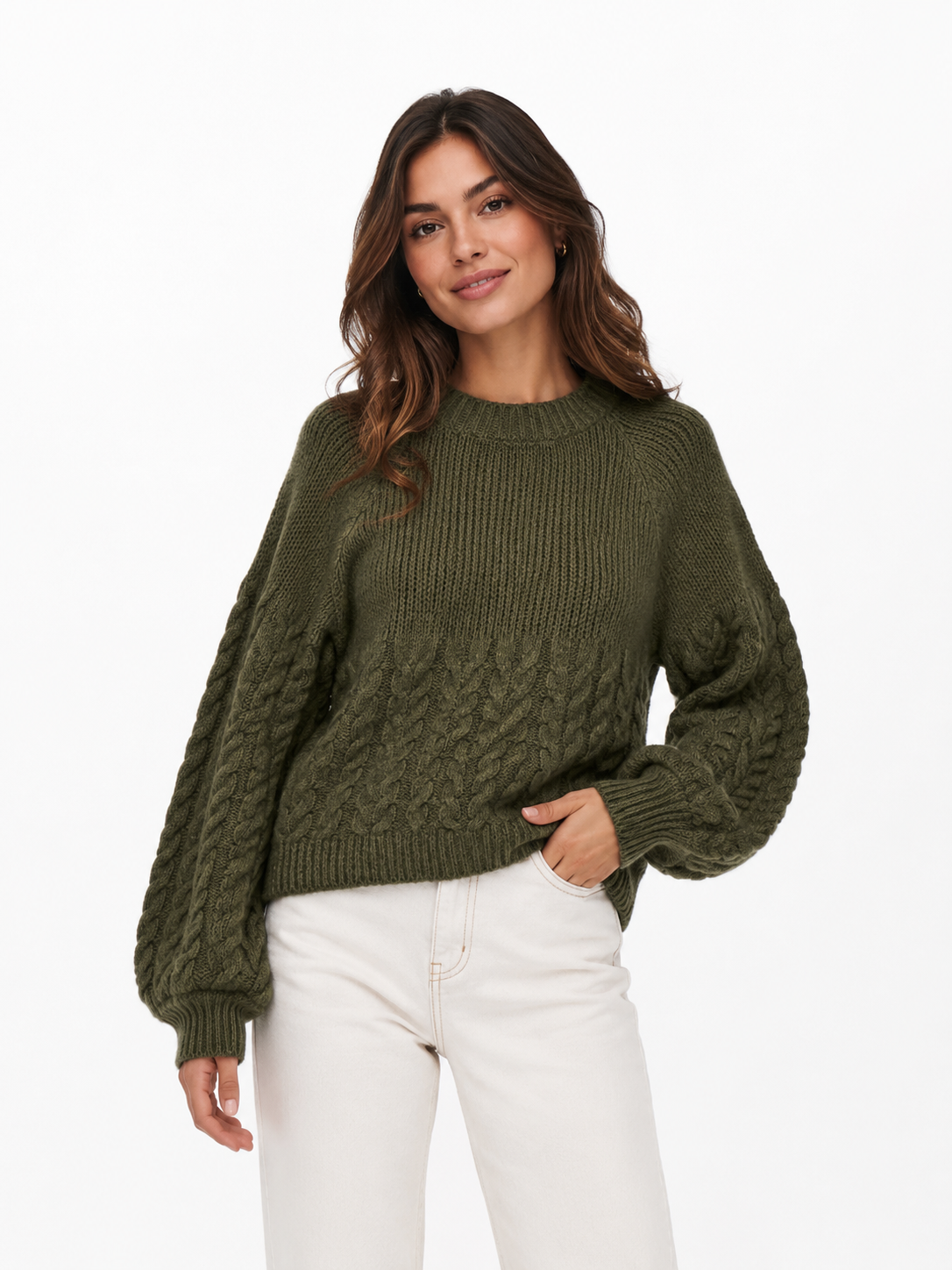 SWEATER TEJIDO MANGA ABULLONADA CON TEXTURAS