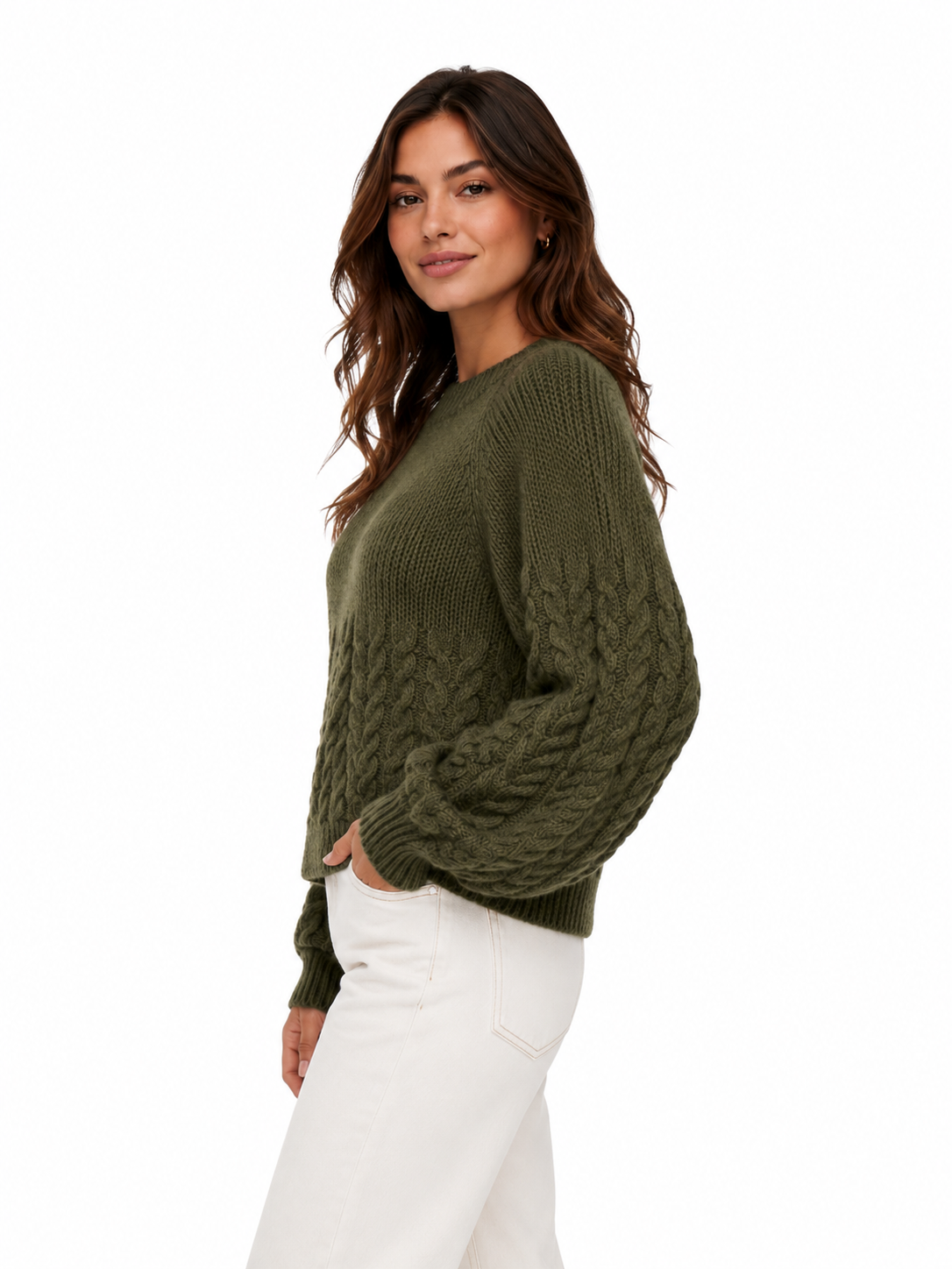 SWEATER TEJIDO MANGA ABULLONADA CON TEXTURAS