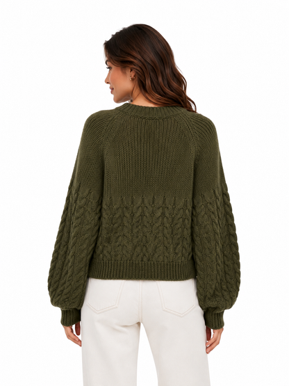 SWEATER TEJIDO MANGA ABULLONADA CON TEXTURAS