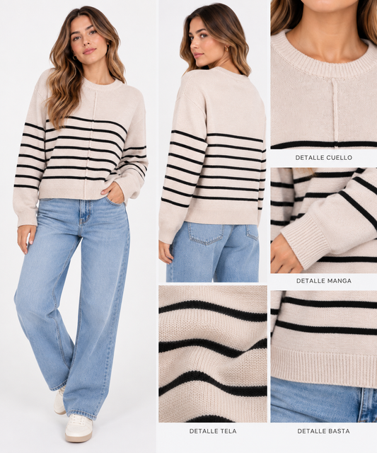 SWEATER TEJIDO, CON LINEAS NAUTICA, OVERSIZE
