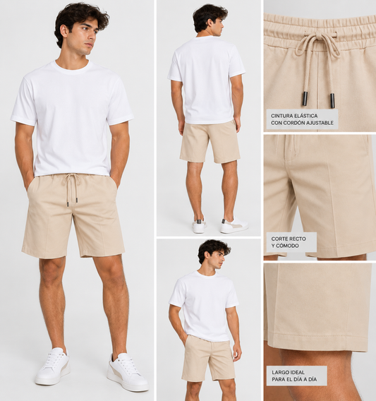 SHORT CLÁSICO CON DETALLE DE BORDE LINEAL EN MEDIO