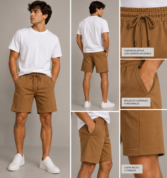 SHORT CLÁSICO CON DETALLE DE BORDE LINEAL EN MEDIO