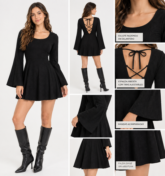 VESTIDO CORTO CON MANGAS ACAMPANADAS