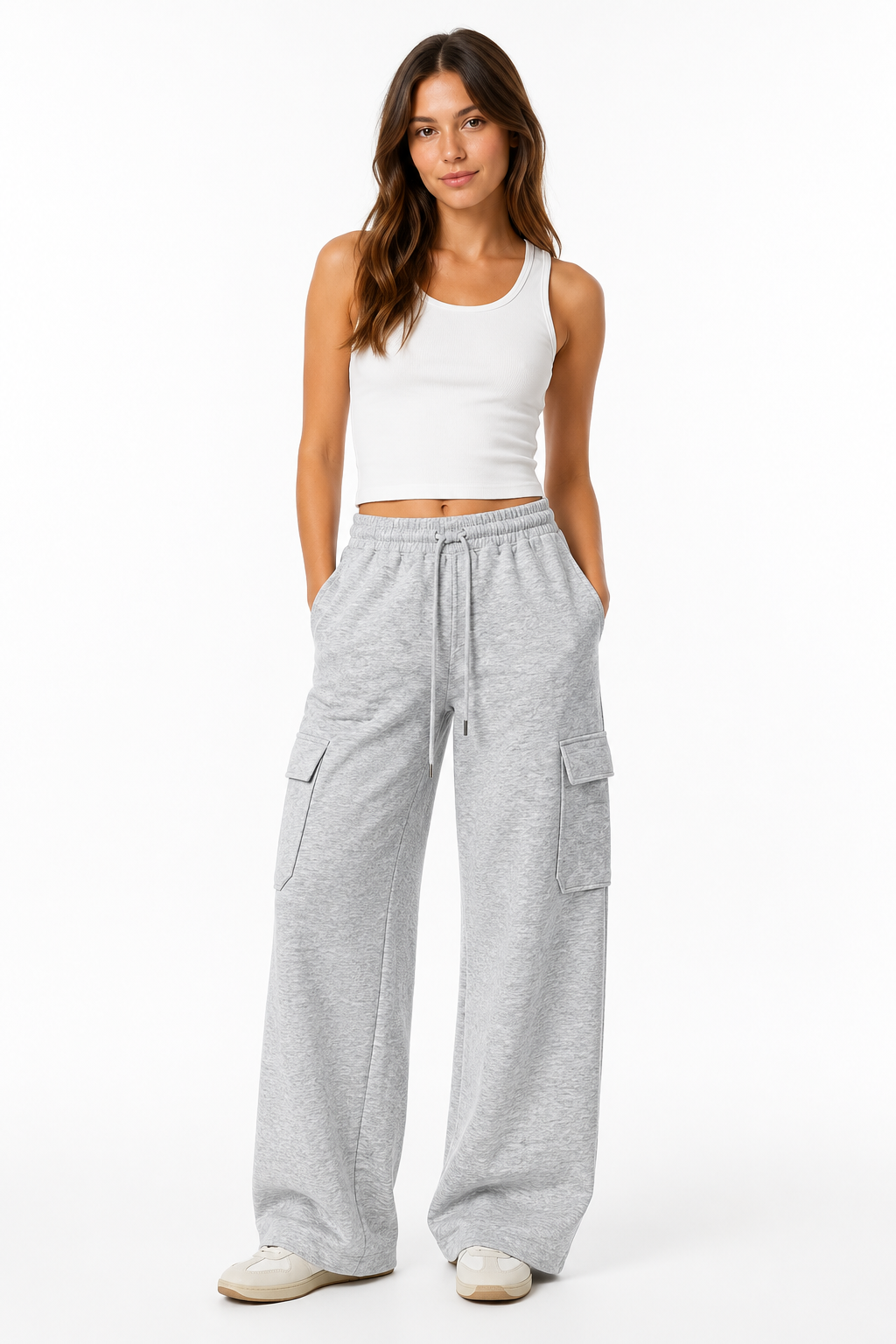 PANTALON WIDE LEG DE ALGODÓN  CON BOLSILLOS CARGO