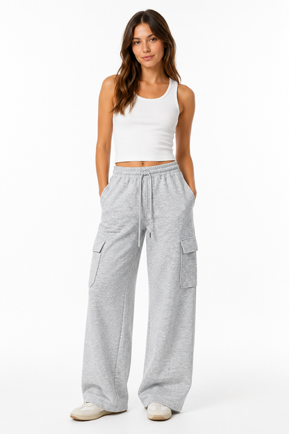 PANTALON WIDE LEG DE ALGODÓN  CON BOLSILLOS CARGO