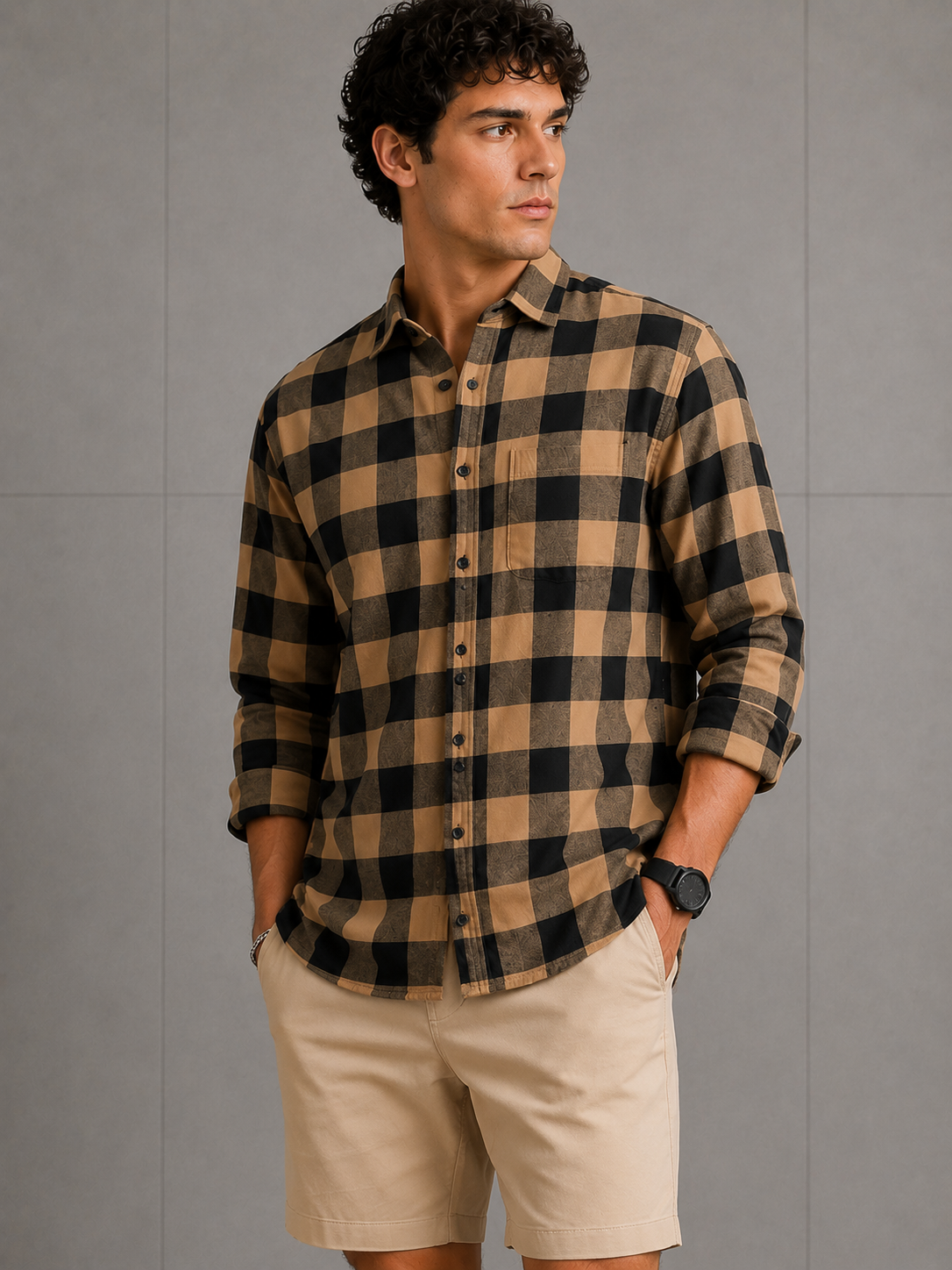 CAMISA DE FRANELA MANGALARGA A CUADROS