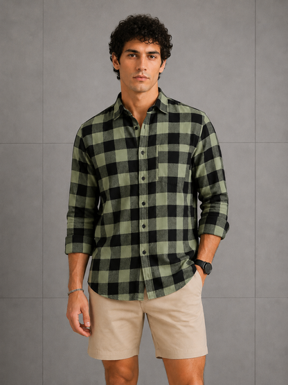 CAMISA DE FRANELA MANGALARGA A CUADROS