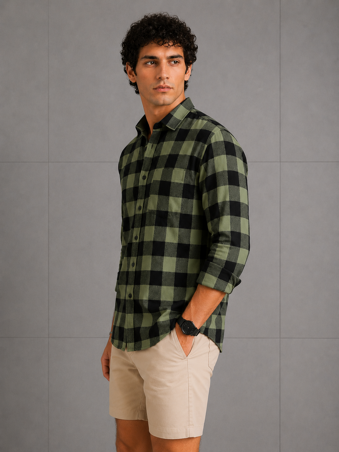 CAMISA DE FRANELA MANGALARGA A CUADROS