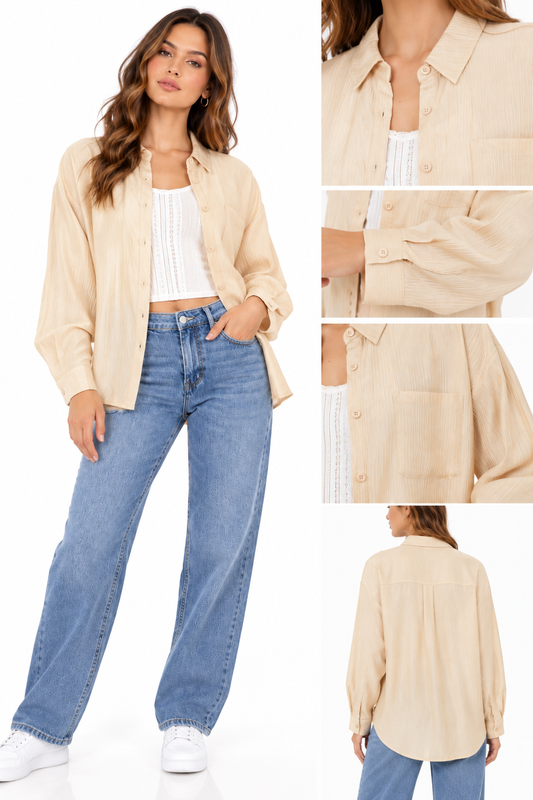 CAMISA OVERSIZED CON DETALLE DE TELA CORRUGADA