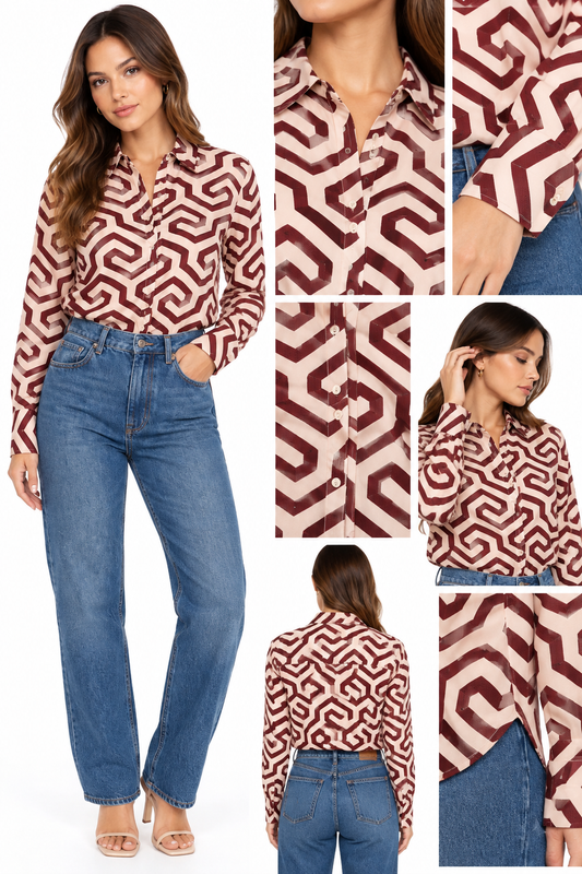 CAMISA MANGALARGA CON LINEAS  GEOMÉTRICAS
