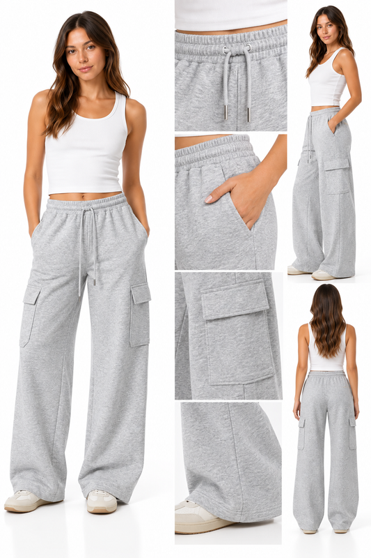 PANTALON WIDE LEG DE ALGODÓN  CON BOLSILLOS CARGO