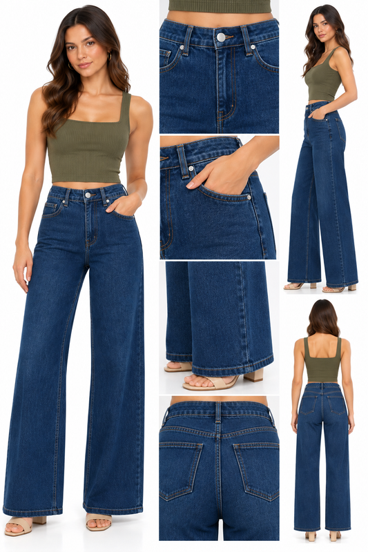 PANTALON DENIM WIDE-LEG CLÁSICO