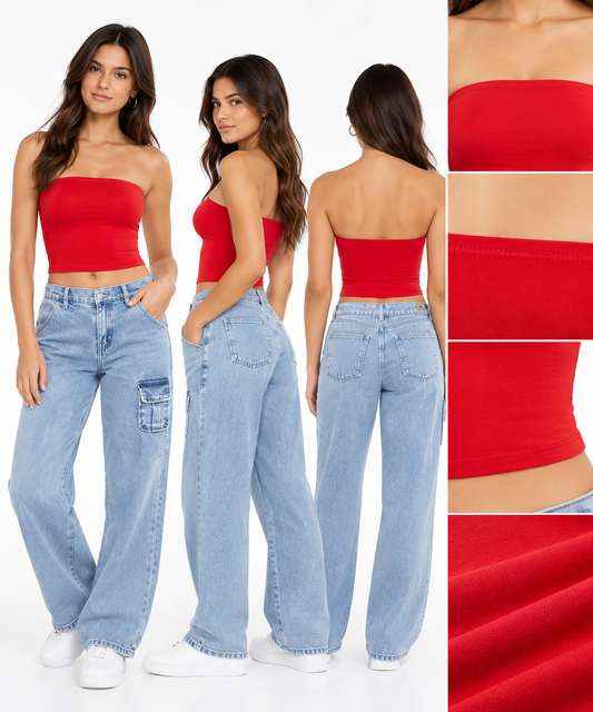 CROP TOP STRAPLESS DE ALGODÓN LICRADO