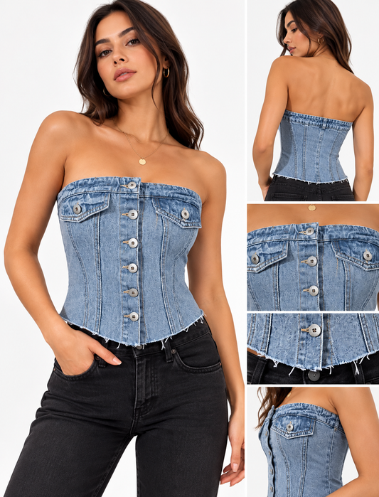 TOP DENIM STRAPLESS