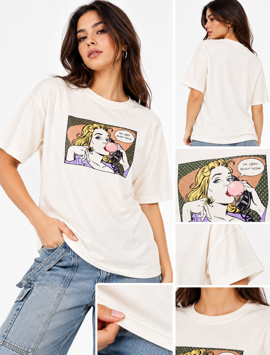 POLERA OVERSIZED LOGO DE " IM VERY BUSY NOW"