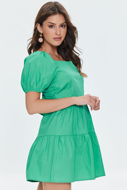 VESTIDO MINI CON MANGAS ABULLONADAS