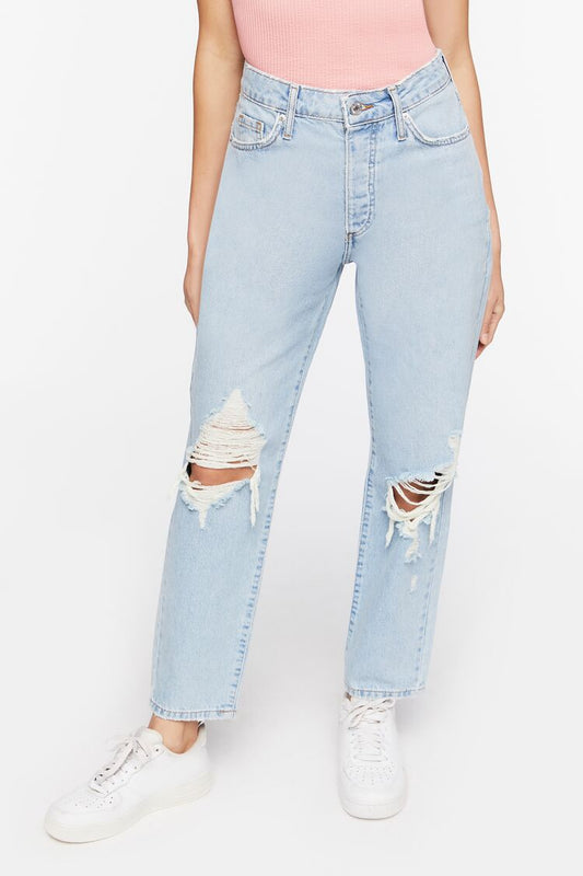 PANTALON DENIM MOM CON RASGADO