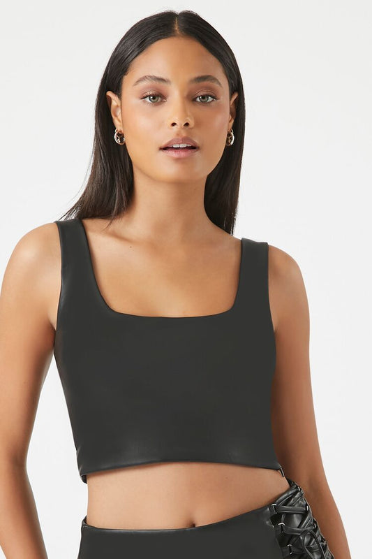 CROP TOP DE TIROS GRUESOS DE CUERO ECOLOGICO