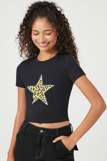 POLERA BABY TEE CON LOGO "ESTRELLA ANIMAL PRINT"