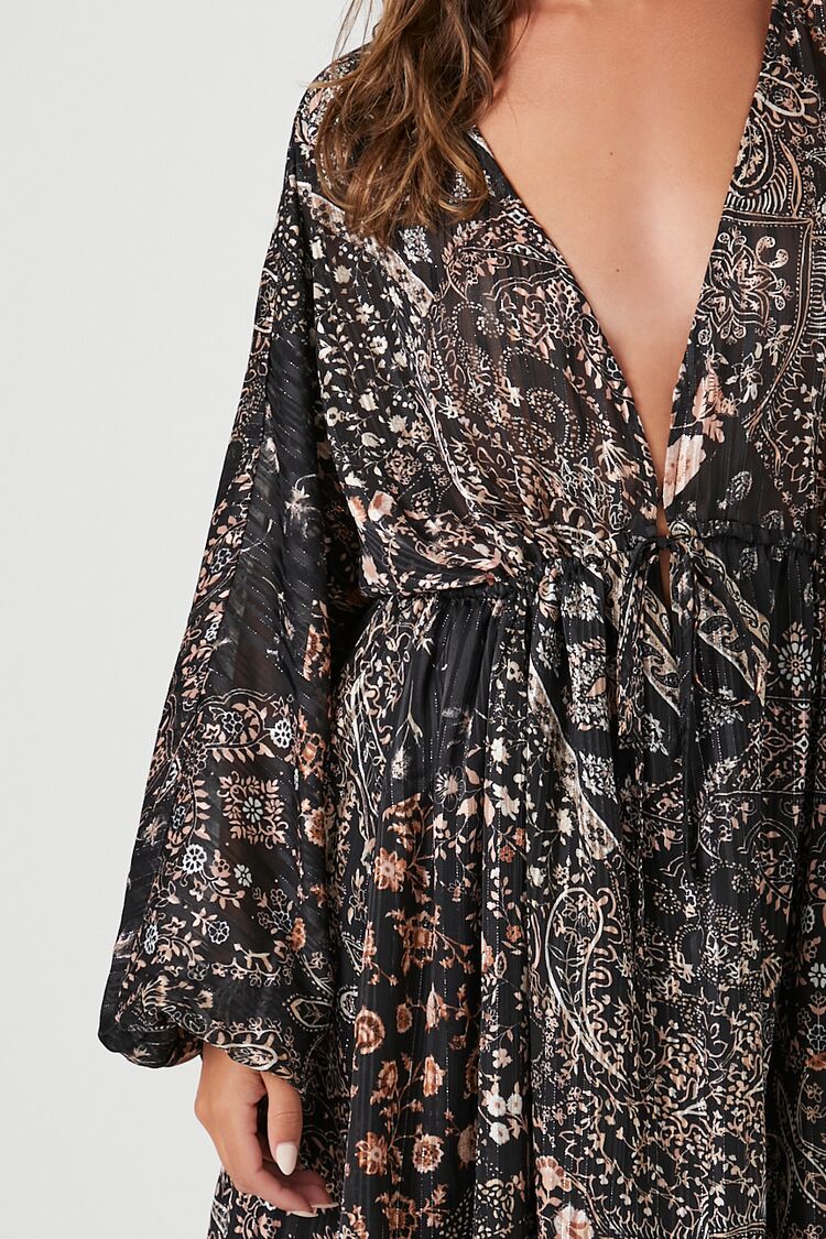 VESTIDO DE SATIN ESTAMPADO Y ESCOTE EN V PRONUNCIADO