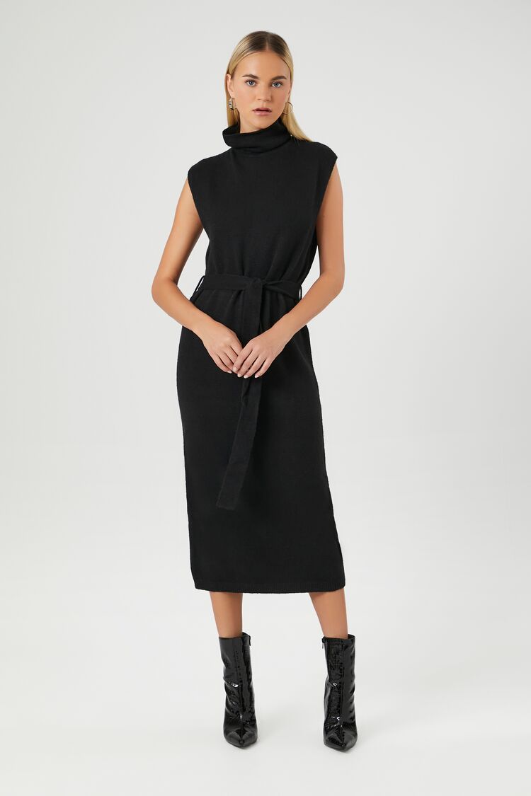 VESTIDO CON CUELLO TORTUGA Y DETALLE DE LAZO EN LA CINTURA