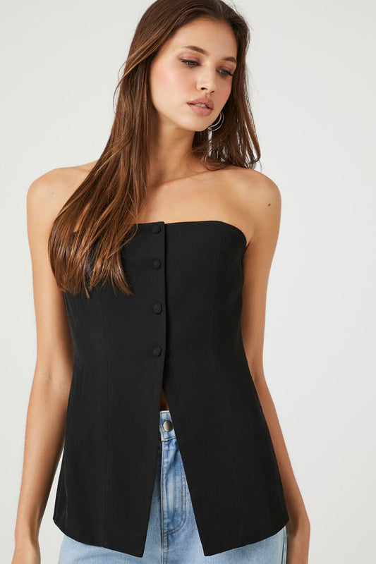 TOP STRAPLESS CON DETALLE DE BOTONES Y ABERTURA