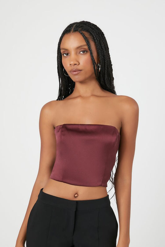 TOP CROPPED DE SATIN CON DETALLE DE TRENZADO