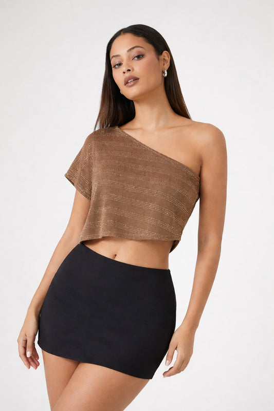 TOP TEJIDO CORTE ASIMÉTRICO CON LENTEJUELAS