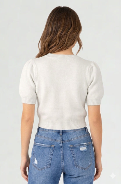 BLUSA ACANALADA CON MANGA ABULLONADA