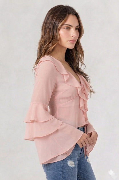 BLUSA DE GASA CON DETALLES DE VOLADOS