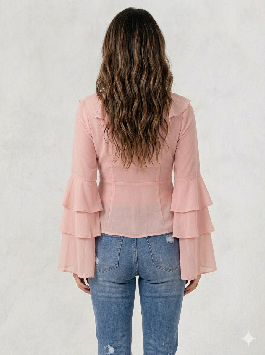 BLUSA DE GASA CON DETALLES DE VOLADOS