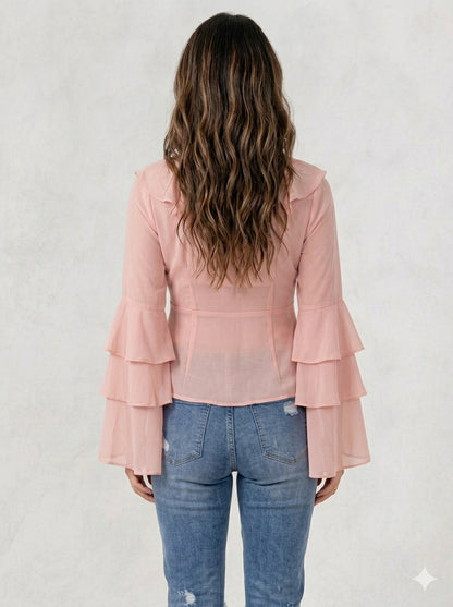 BLUSA DE GASA CON DETALLES DE VOLADOS