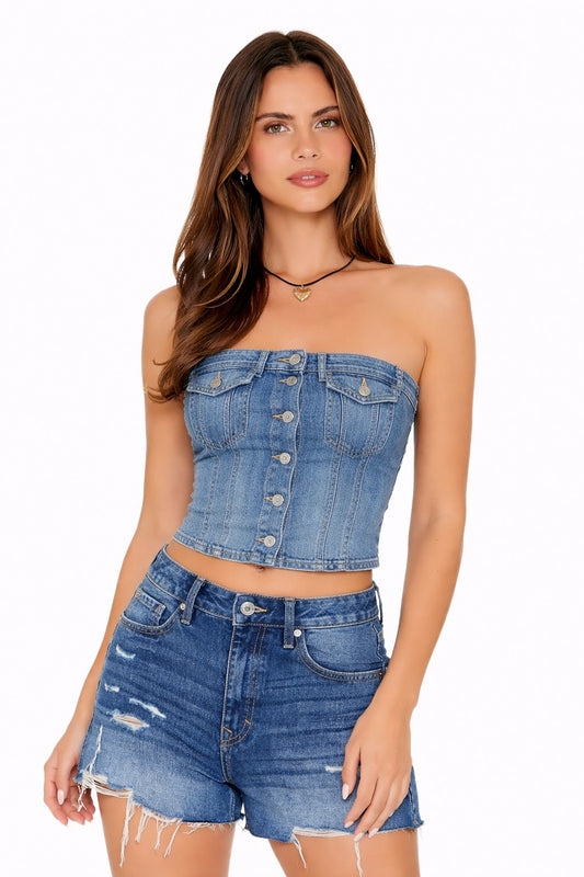 TOP DENIM STRAPLESS