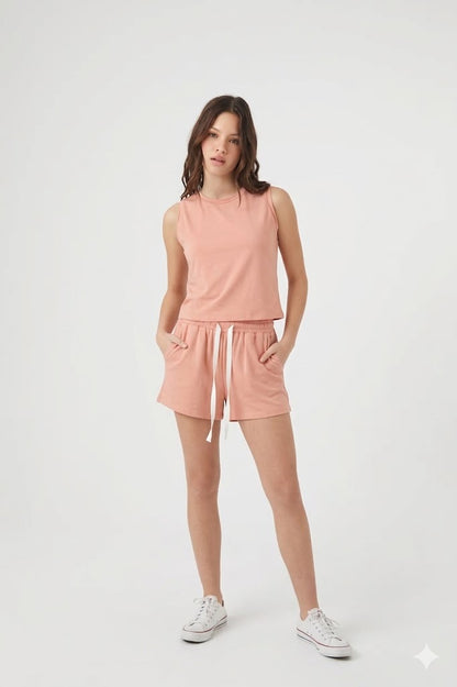 SET DE PIJAMA DE ALGODÓN CON TOP MANGACERO Y SHORT