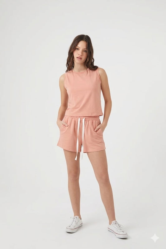 SET DE PIJAMA DE ALGODÓN CON TOP MANGACERO Y SHORT