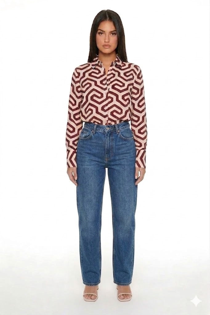 CAMISA MANGALARGA CON LINEAS  GEOMÉTRICAS