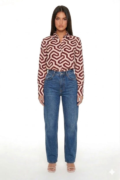 CAMISA MANGALARGA CON LINEAS  GEOMÉTRICAS