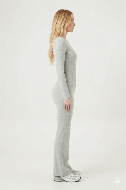 SET DE ALGODÓN DE TOP MANGALARGA Y PANTALON FLARE